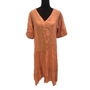 Mango Coral V-Neck Button-Front Tiered Maxi Dress